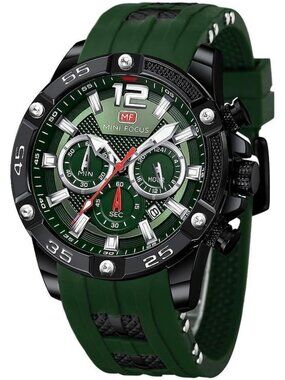 Men's Green Silicon Band Chronograph Waterproof Luminous Unique Casual Watch